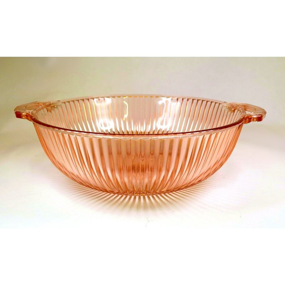 Anchor Hocking Queen Mary Pink 2-Handle Serving & Berry Bowl Set - 1930s Glass - Picture 2 of 6